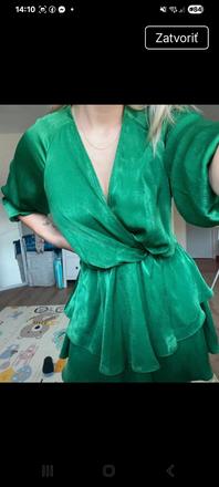 Zara satenove smaragdovo zelene saty, zara,m