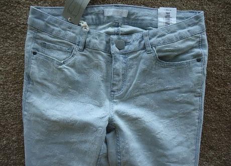 Belasé skinny s vytkávanými kvetmi, promod,s