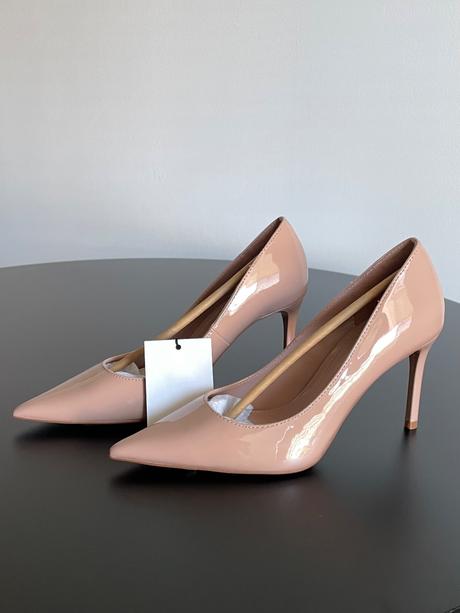 Špicaté ihličky lodičky béžové nude lakované 9 cm, mango,36