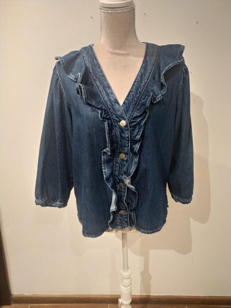 Riflová košeľa s volanikom, zara,m