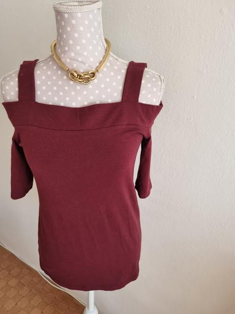 Bordový top cez ramená f&f veľ. m, f&f,m