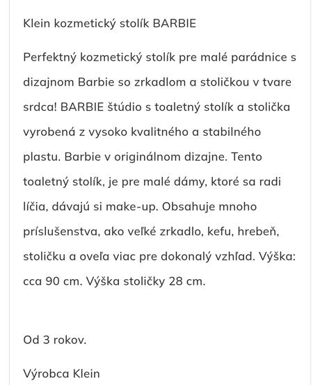 Barbie toaletný stolík, 