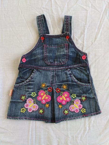 Riflové šaty s vyšívanými kvetinkami, 68