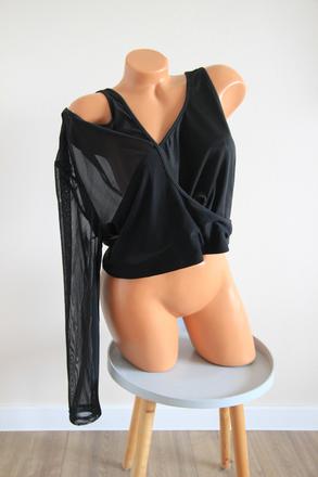 Čierny crop top so sieťkou, xxl, xxl