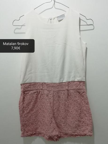Bielo-ružový kraťasový overal s čipkou, matalan,134
