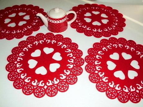 5ks červené srdiečkové ikea prestieranie na stôl, 