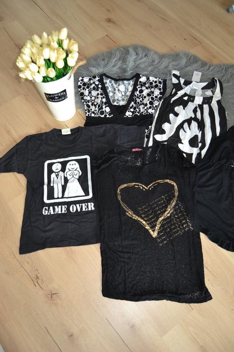 Balík čierno bielych tričiek 5ks/8e, veľkosť m, m