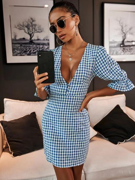 Saty gingham blue, m