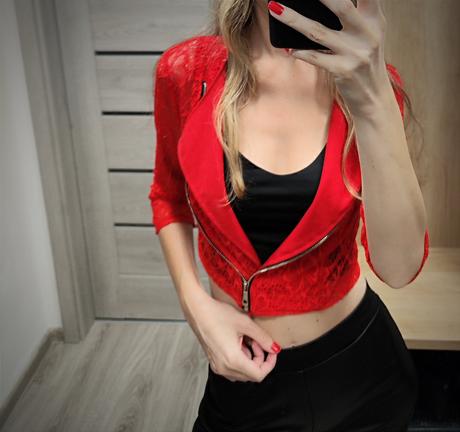 Červené čipkované sako, xs