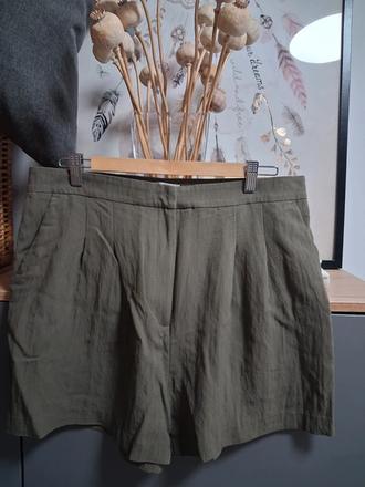 Olivové ľanové kraťasy s vysokým pásom, h&m,xxl
