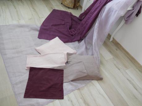 Borievkové záclony + vankúš 5x, v podobnom odtieni, 