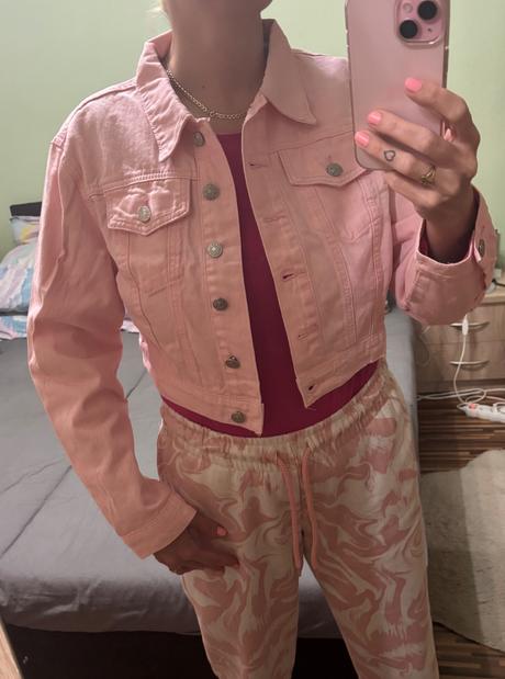 Riflová ružová bunda, 36 / s