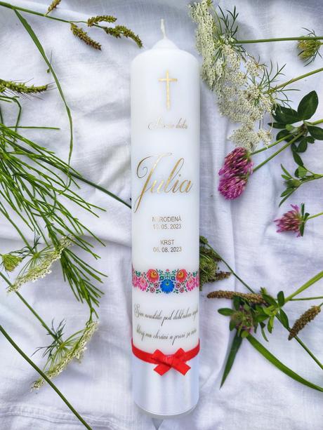 Sviečka do krstu s ľudovým motivom,