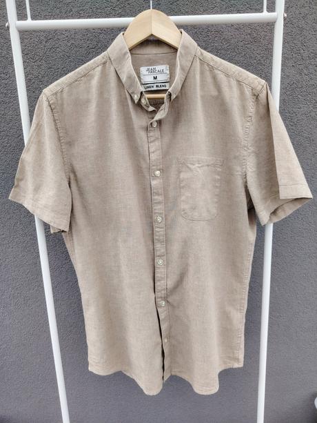 Pánska bledo hnedá košeľa zo zmesi ľanu a bavlny s, takko,m