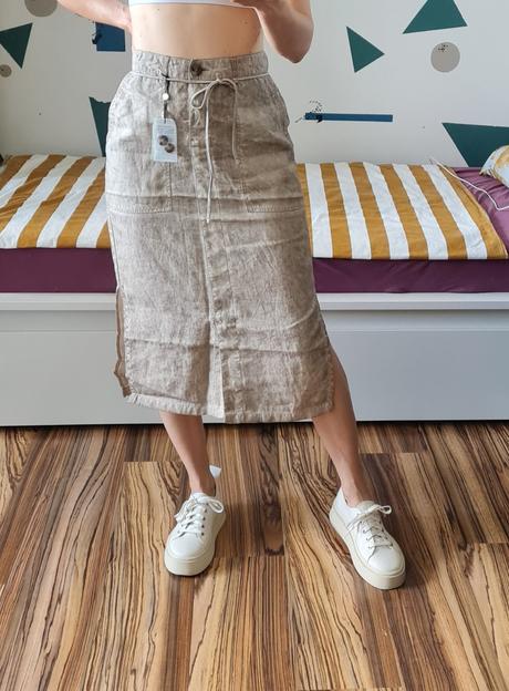 Sandwich ľanová midi sukňa, s