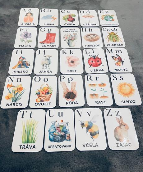 Krásne montessori kartičky jarná abeceda,