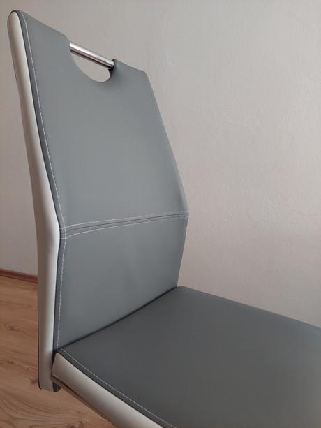 Stolička s pružným podnožím, kožený vzhľad, sivá,, 