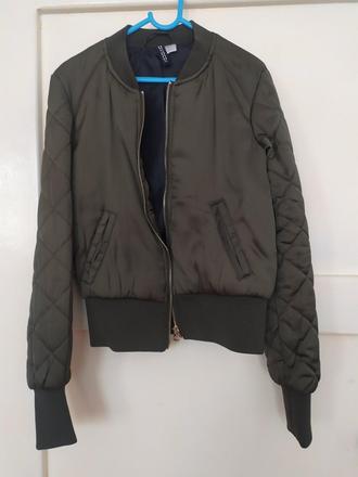 Khaki zelená bomber bunda h&m veľkosť 32, h&m,xs