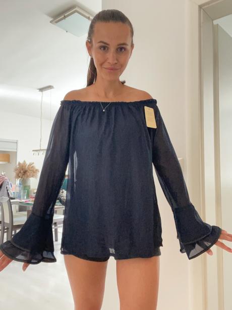 Nový cierny letny top s holými ramenami uni,