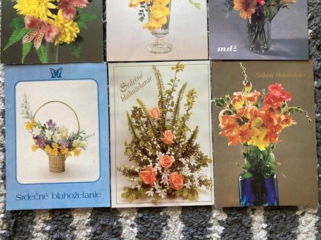 Retro pohľadnice kytice 80-90te roky, 