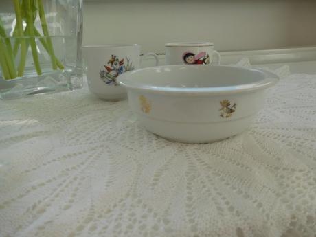 Hrnčeky detské+miska, porcelán, 