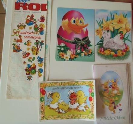 4 x pohladnica veľka noc+ samolepky,