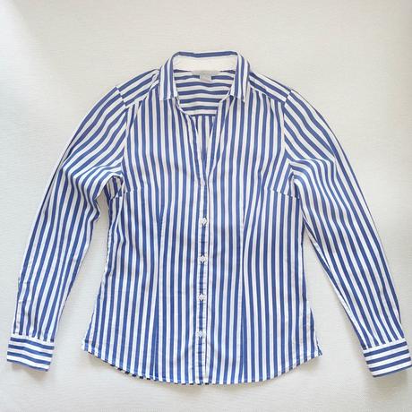 H&m modrobiela pásikavá slim office blúzka xs, h&m,34