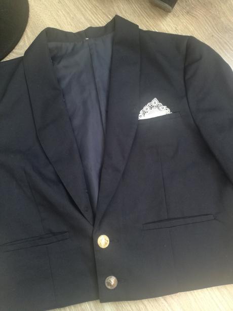 Tmavomodre vintage/retro sako do pasa, m