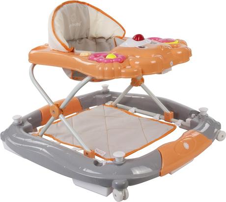 Chodítko s hojdačkou medvedík oranžovo-sivé,