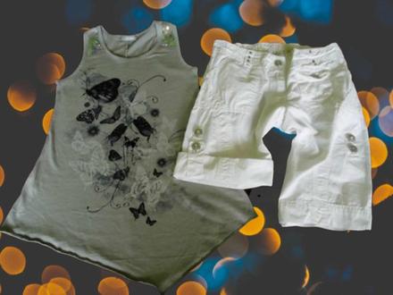 Tričko asym.strihu + kraťasy roll-up, veľ. 128, 122–134