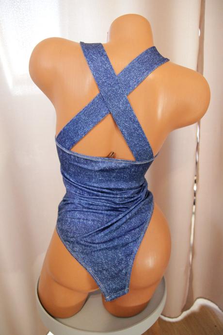 Modrý denim body top, xs/s, xs