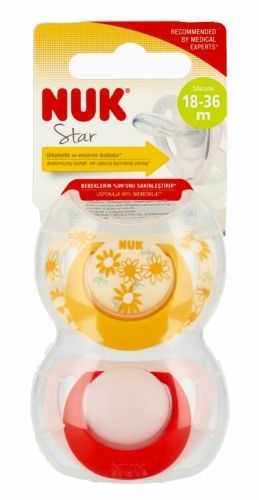 Nuk silikónový cumlík star žltý 18m+, 2ks, nuk