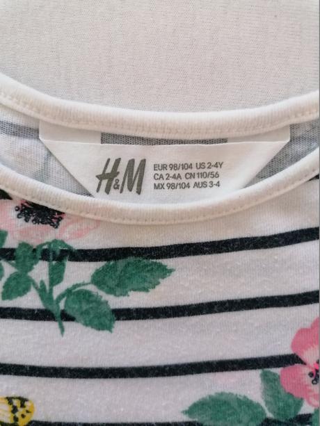 Bavlnene šaty 98/104 kvietkovane, h&m,98