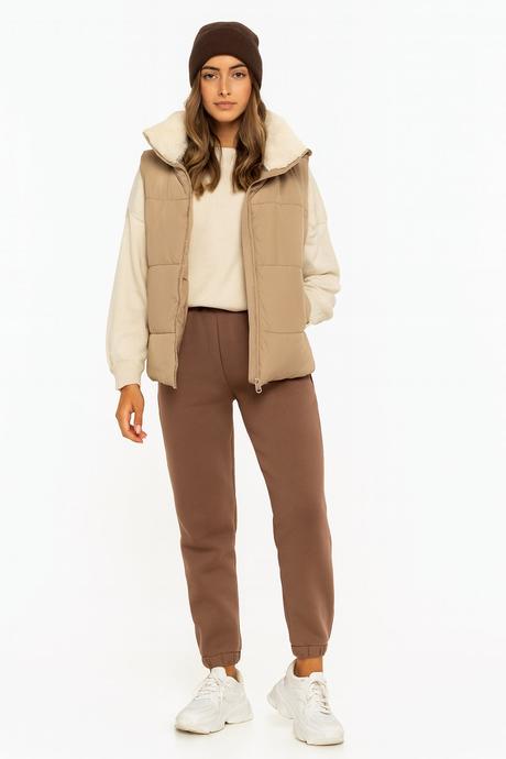 Dámske hrubé zateplené teplákové nohavice mocca, l / m / s / xl / xxl