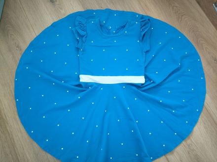 Bodkované modré šaty detské točive 110/116, 110