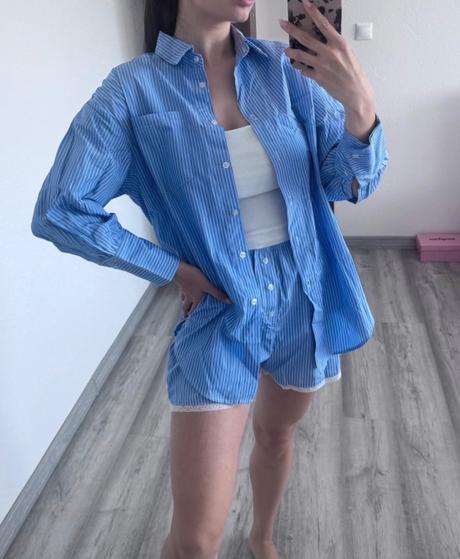Modrý set košeľa + šortky, s