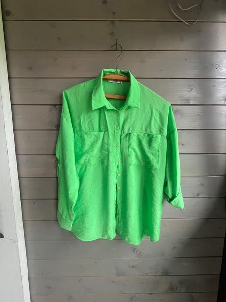 Svieža zelená bavlnená/viskózová košeľa crep s vre, 38