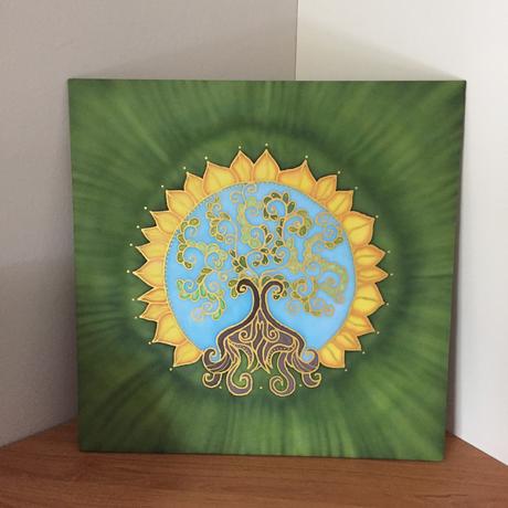 Ručne malovaná strom života na hodváb 41x41 cm, 