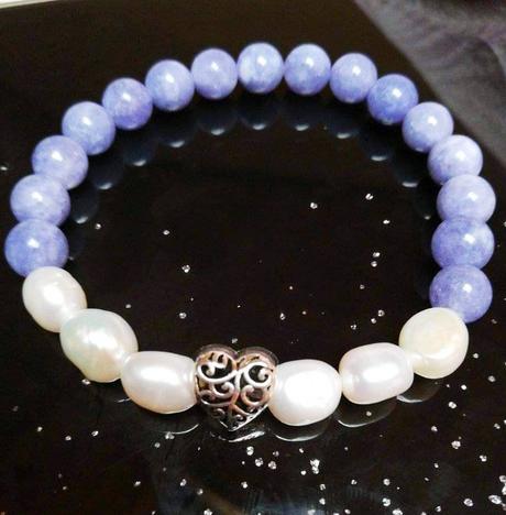 Náramok ruženín/angelit +riečne perly, 