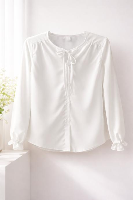 Dievčenská elegantná blúzka s viazaním  biela, 128 / 134 / 146 / 152 / 158