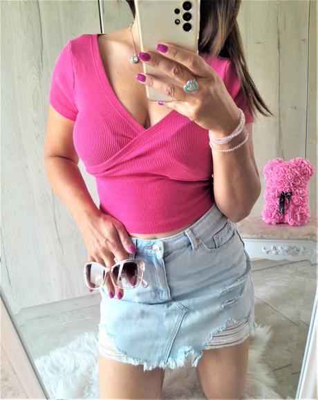 Dámske rebrované cyklaménové tričko-s, s