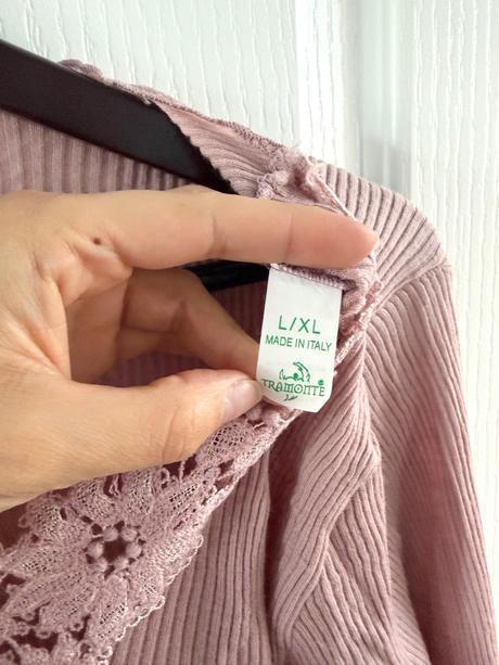 Ružová vlnená rebrovaná blúzka s čipkou tramonte, xl