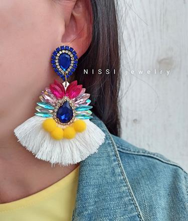 Farebné náušnice/ biele strapce,