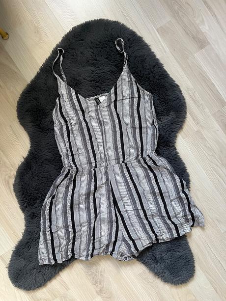 H&m letny kratky overal na ramienka cierna biela, h&m,m