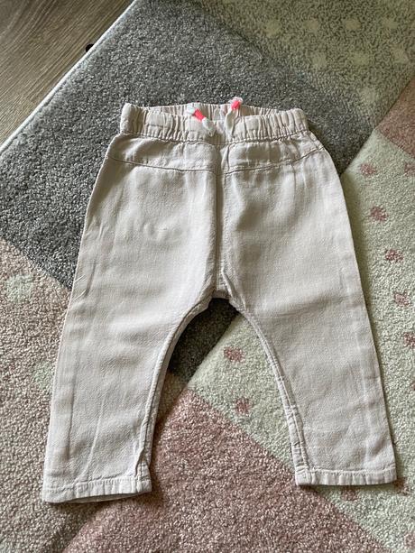 Kremove lanove nohavice, h&m,80