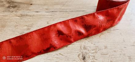 Ozdobná stuha 63 mm - červená so zimnou potlačou, 