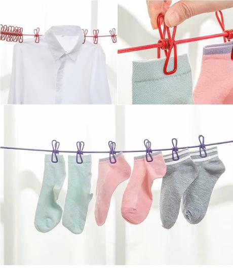 Multifunkčná výsuvná šnúra na bielizeň s 12 klipmi,