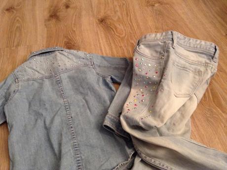 Riflová košela s kamienkami hm 3-4 r, h&m,104