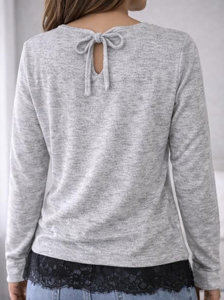 Dámsky sivý sveter s čipkou a viazaním na chrbte, reserved,s