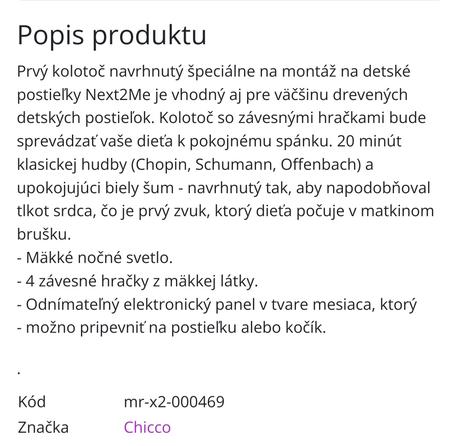 Kolotoč nad postielku chicco, 